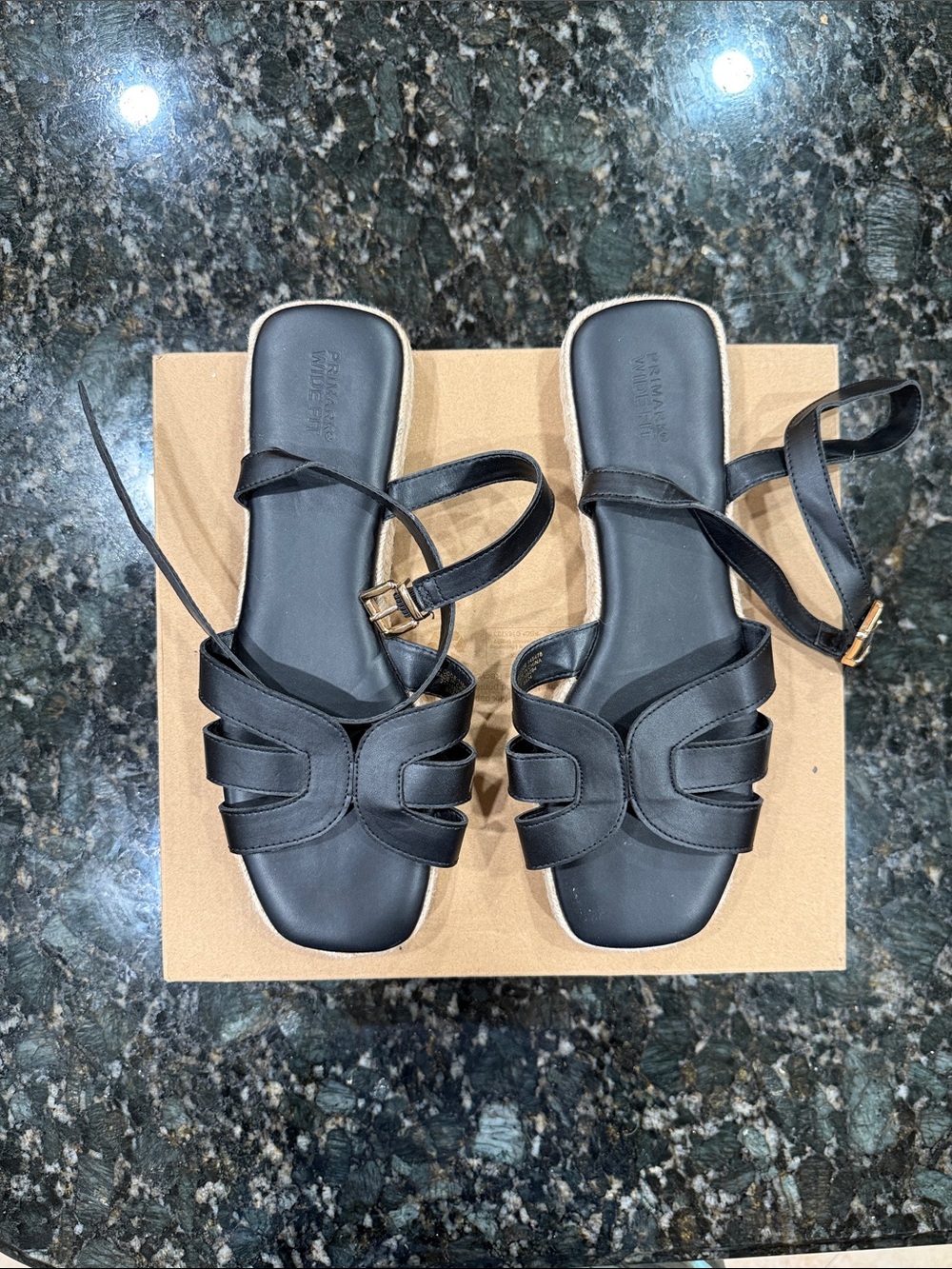 Primark Black Strappy Square-Toe Ankle Strap Sandals